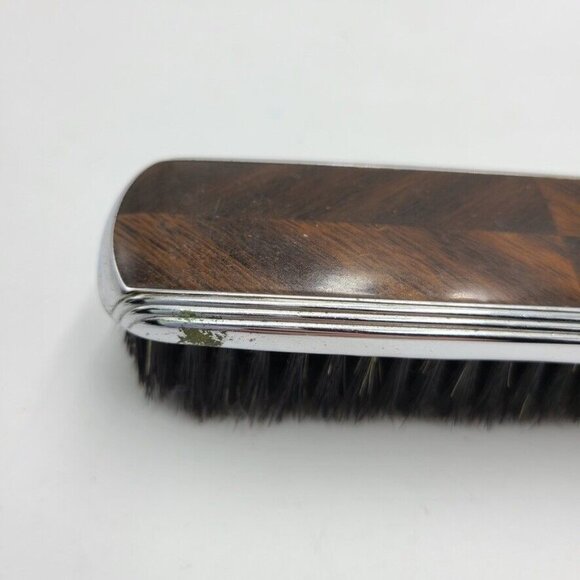 Vintage Art-Deco Mens Grooming Brushes Wood Grain Silver Black Bristles Lot 2 - Picture 9 of 9